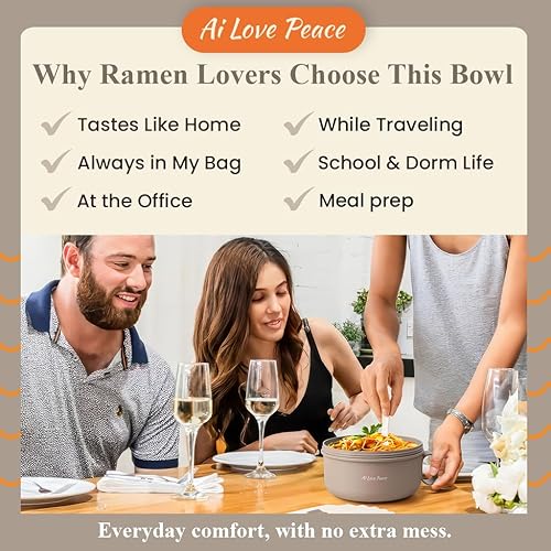 Miniatura 6 de AI LOVE PEACE Tazón para ramen, 40 onzas, para cocinar fideos en microondas para ramen, Pho, sopa y pasta, apto para lavavajillas y portátil, ideal
