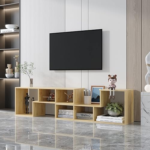 Miniatura 8 de Soporte de TV ajustable de 2 piezas para televisores de 32 a 80 pulgadas, mesa de consola de TV moderna de madera, estantería de almacenamiento de