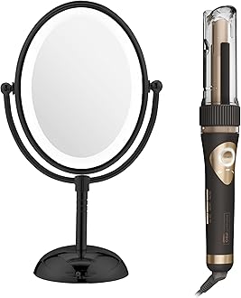 Limited Edition Bundle | INFINITIPRO by CONAIR Curl Secret Automatic Curling Iron in 3/4-inch Barrel - and - Conair Lighted Makeup Mirror | Black | Amazon Exclusive