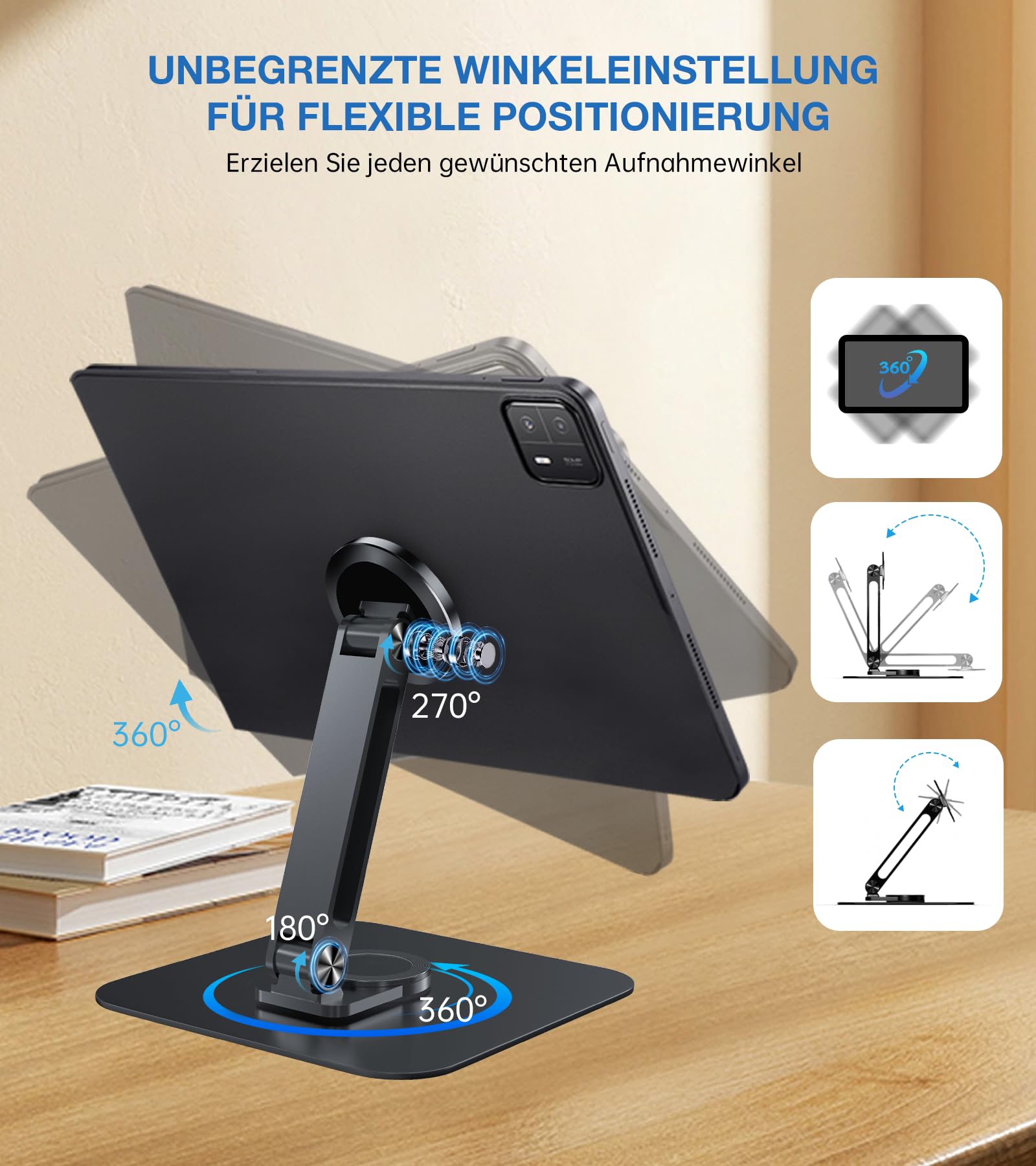 Supporto magnetico per tablet con base forte, supporto regolabile per iPhone 16/15/14/13/12, iPad, Android, pieghevole multiangolo