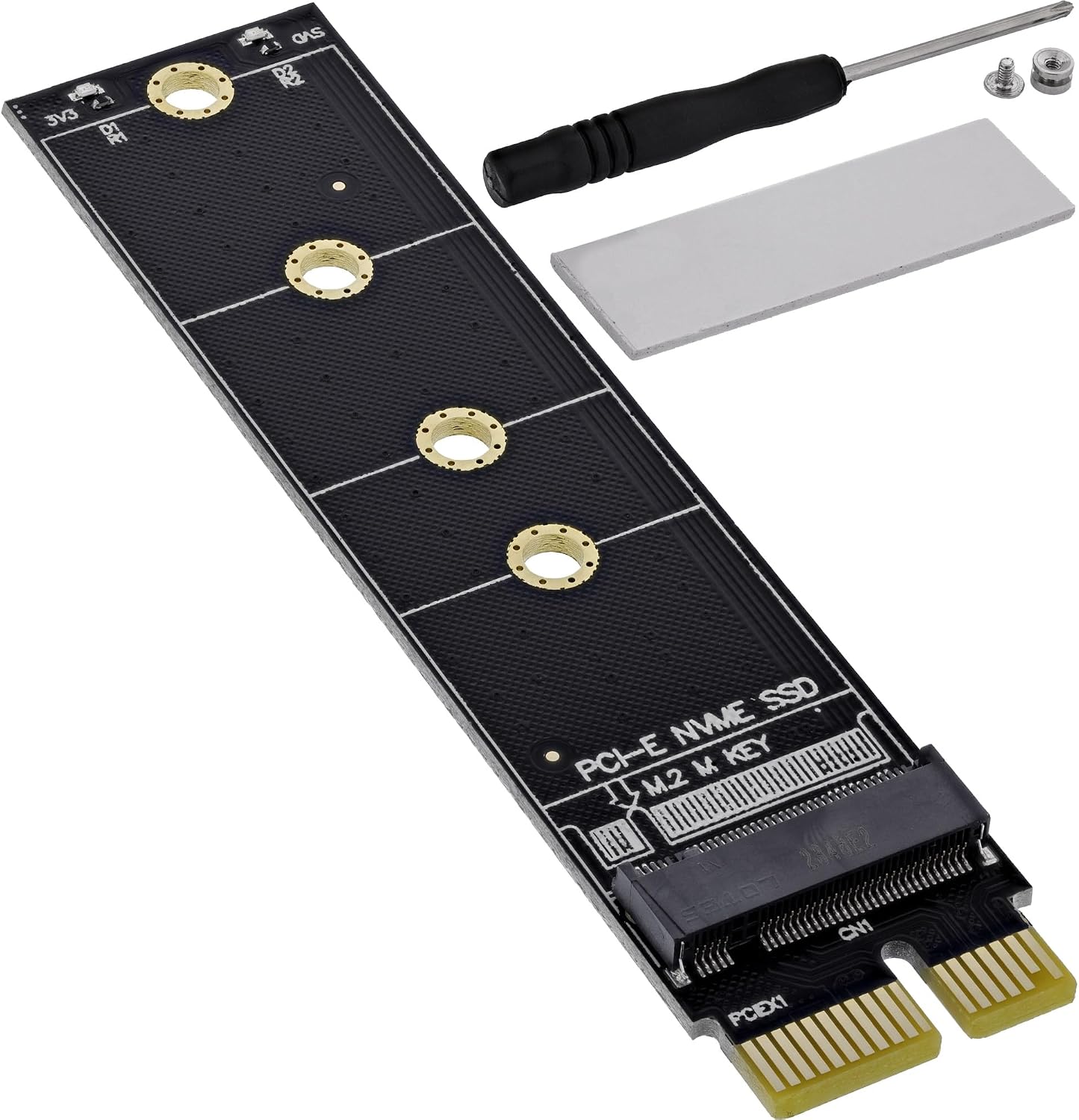 Inline PCIe x1 Interface Card to M.2 NVMe SSD Adapter for Key M/B+M SSD Formats 2230-2280 Includes Heatsink and Accessories 76619H