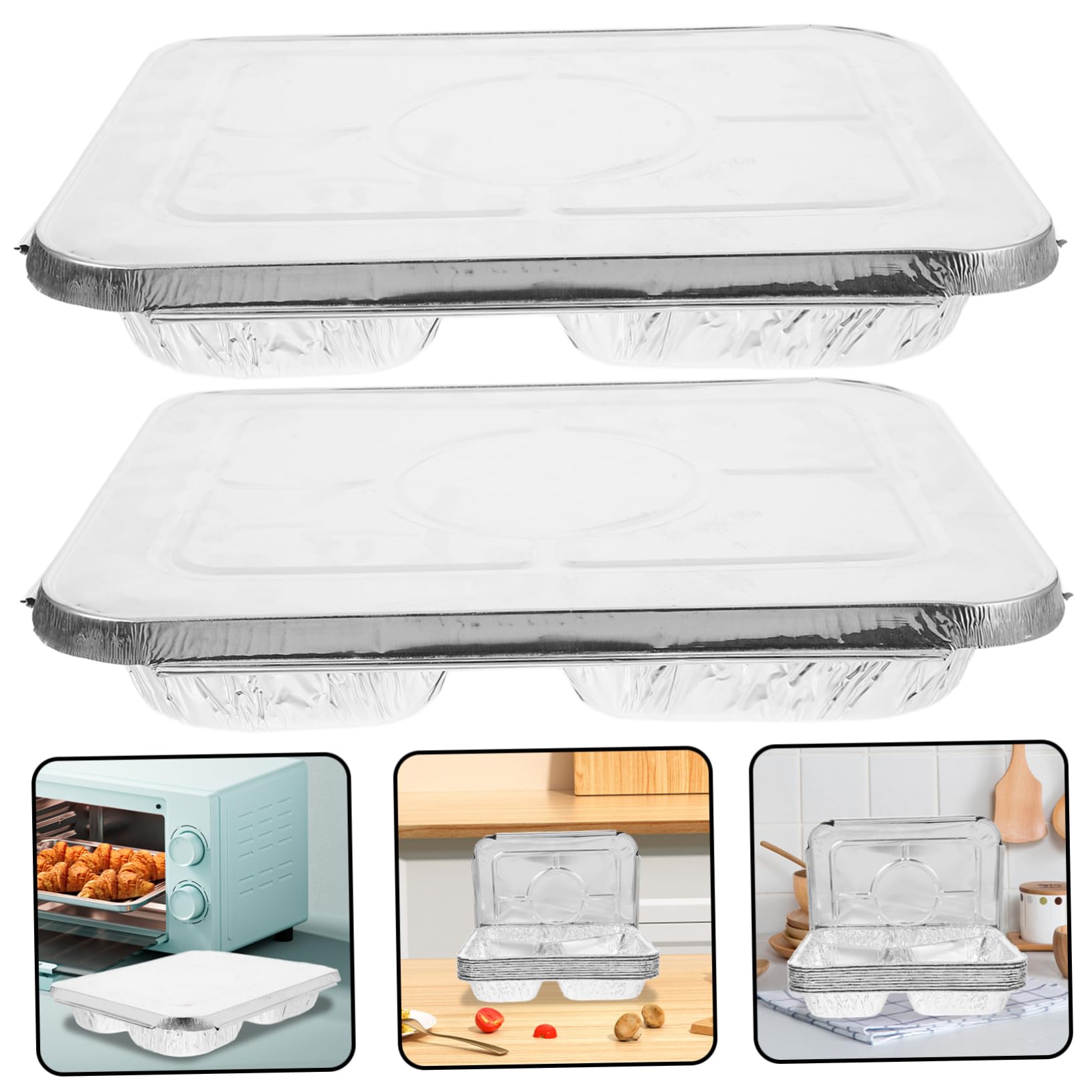 Cabilock 10Pcs Heavy Duty Disposable Tinfoil Pans with Lids Foil Cooking Pots for Baking Bbq and Food Storage Versatile for Air Fryer Oven and Microwave Use