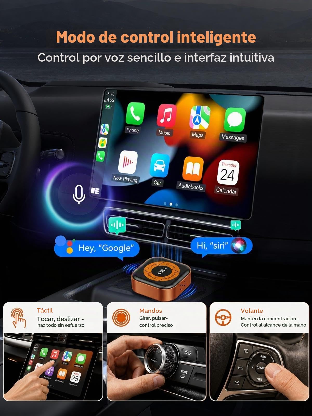 Spedal Adaptador Inalámbrico CarPlay 4 en 1 para AirPlay, MirrorLink