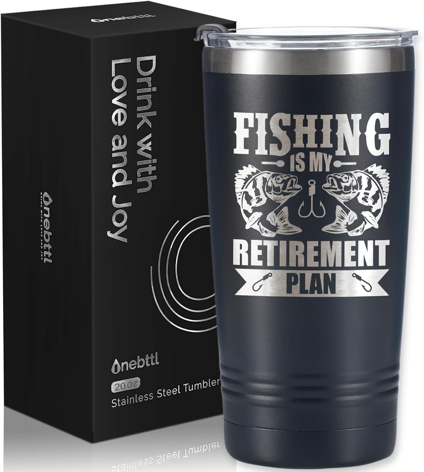 Onebttl Retirement Gifts for Fishing Lovers, Fishing Gifts for the Retired, 20oz Stainless Steel Insulated Tumbler with Lid & Straw - Plan
