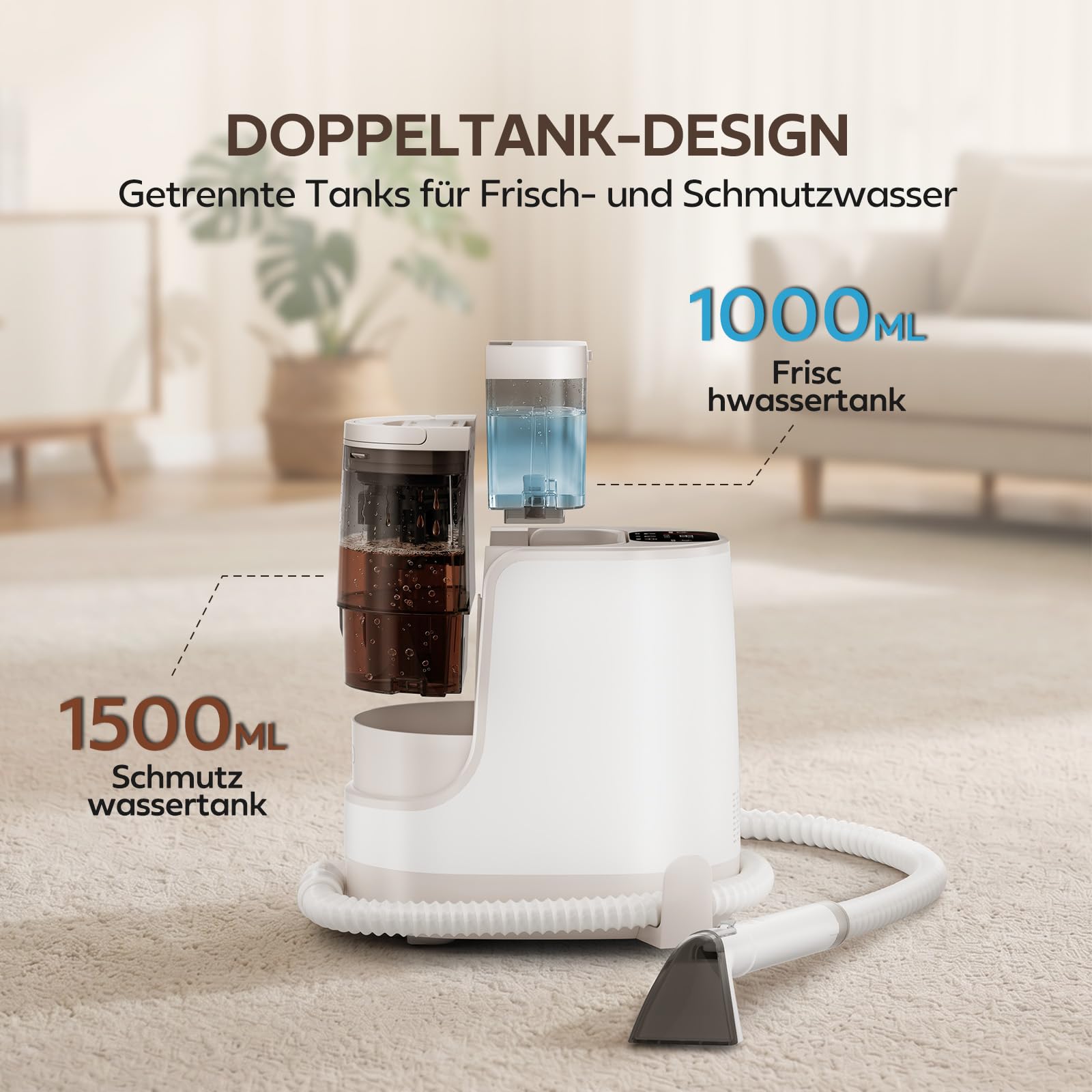 Bear Polsterreiniger Gerät, Nasssauger Polsterreiniger mit Dampffunktion, 1700W Waschsauger Polsterreiniger, Teppichreiniger Waschsauger mit Heißwasser, Dampf und Kaltwasser für Sofa, Teppich