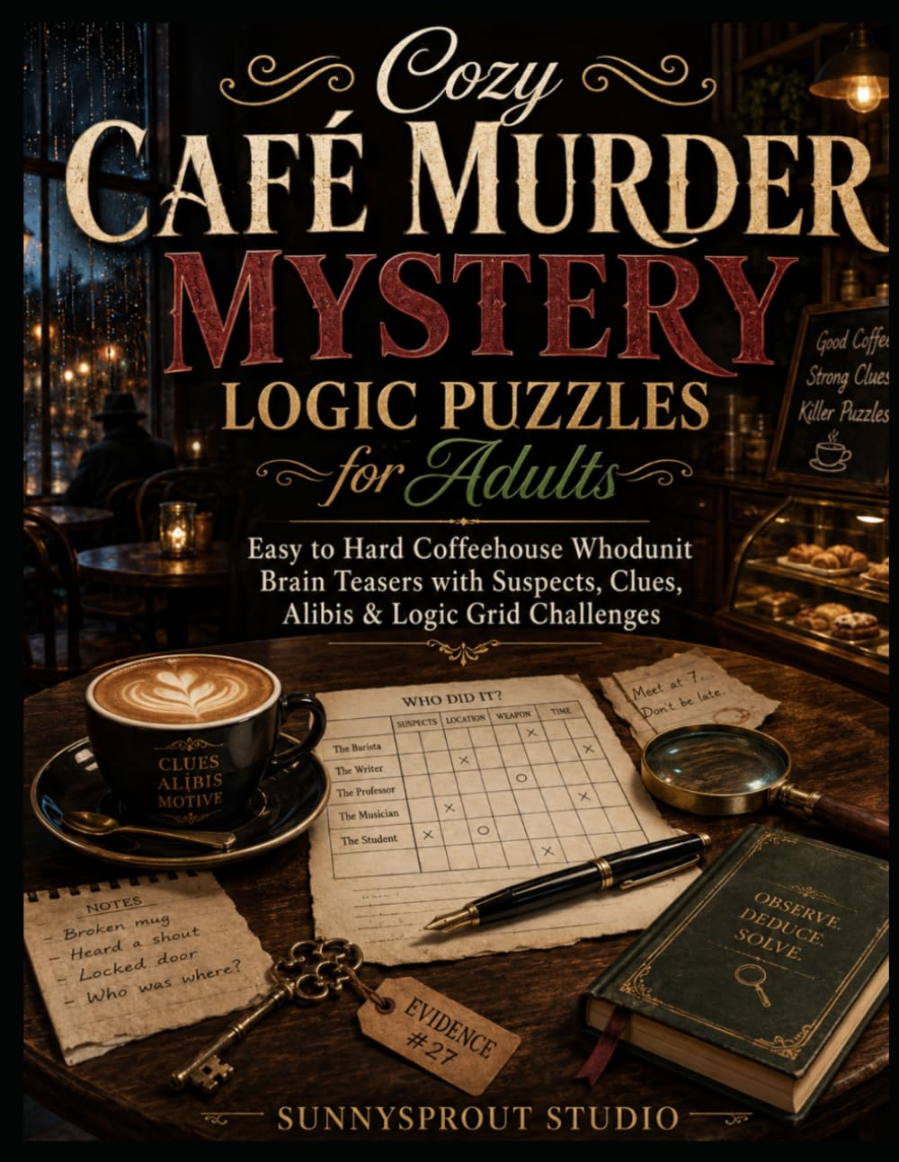Cozy Café Murder Mystery Logic Puzzles for Adults: Easy to Hard Coffeehouse Whodunit Brain Teasers with Suspects, Clues, Alibis & Logic Grid Challenges (Mansion Mystery Logic Puzzles:)