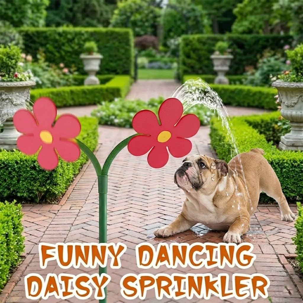 Crazy Daisy Arroseur de fleurs dansant amusant pour jardin et pelouse, jouet rotatif à 360° pour chien, arrosage du jardin d'été (jaune)