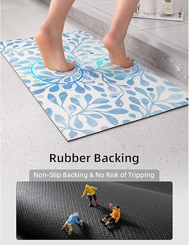 Miniatura 4 de YIHOUSE Tapete de baño de secado rápido para baño, delgado, antideslizante, absorbente, de 16 x 24 pulgadas, hoja azul