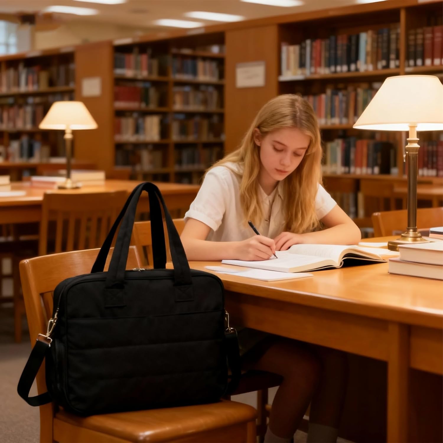 Working Lunch Tote Bag for Women,17.3 in Laptop Bag with Insulated Lunch Compartment & Coin Wallet, Large Quilted Handbag for Office, Commuting, Teacher, Nurse, Black - Image 7