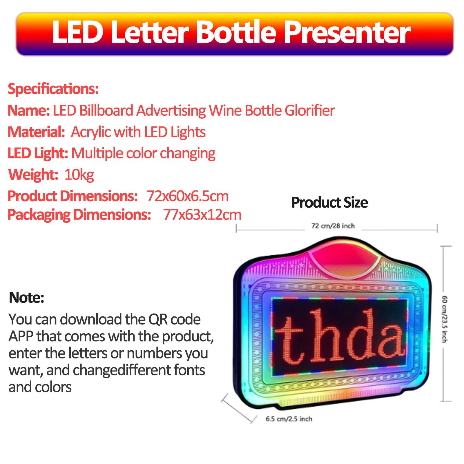 Señal LED inteligente de servicio de botella: aplicación y pantalla de letras con control remoto para discoteca, bar y fiesta