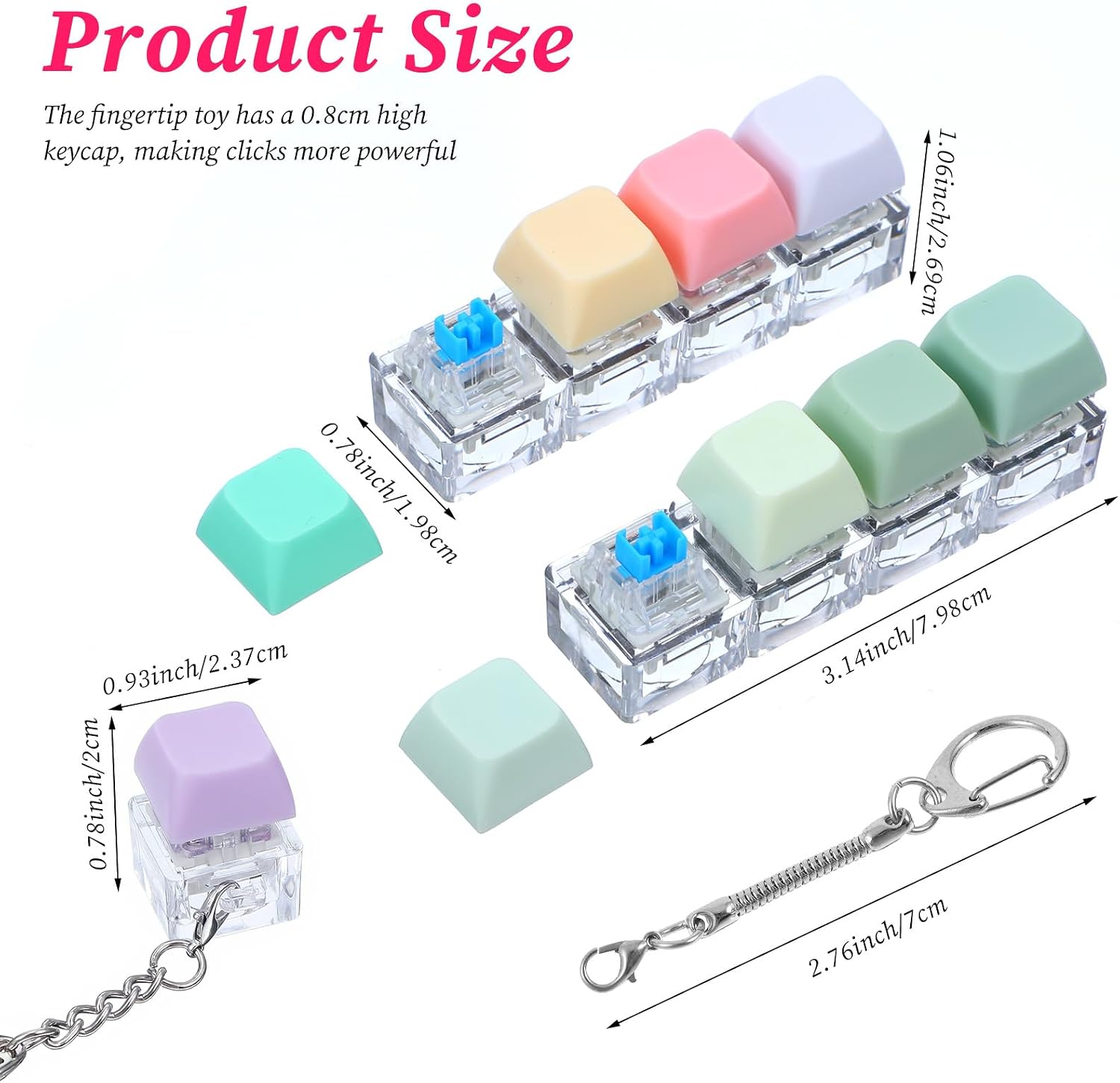 4 Pcs Keyboard Fidget Toy Fidget Keyboard Keychain 4-in-1 Keyboards Decompression Fidgets Clicker Keyboards Linear and Separate Keychain Button Finger Clicker Toys for Adults Men Women