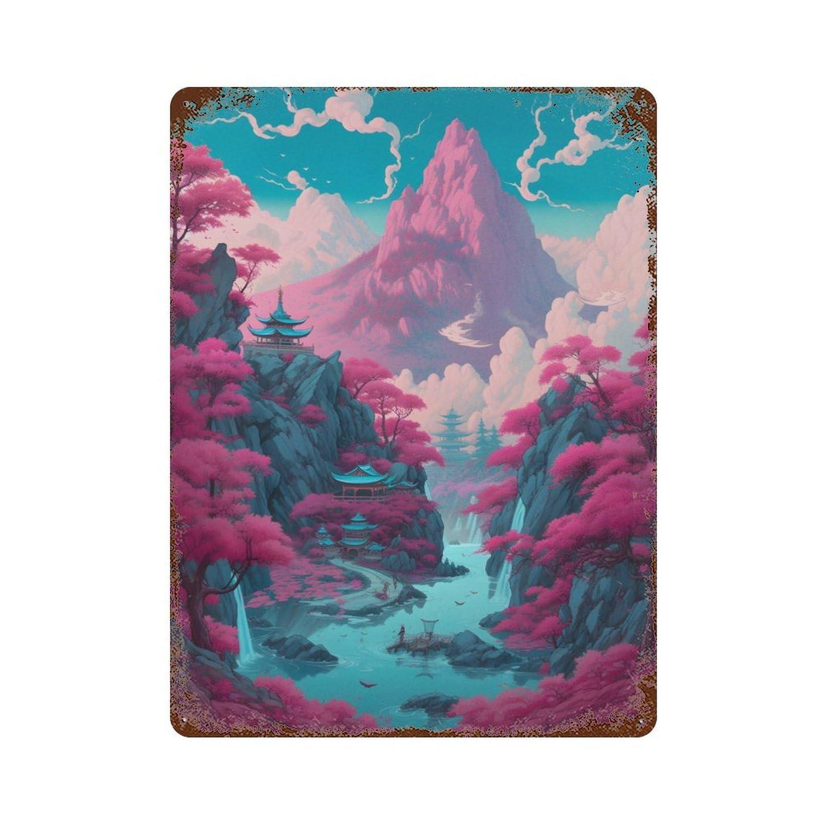 Landscape in The River 15.7"x11.8" Rusty Metal Tin Sign, Novelty Wall Decor for Cafe, Home Bar And Lounge Decor
