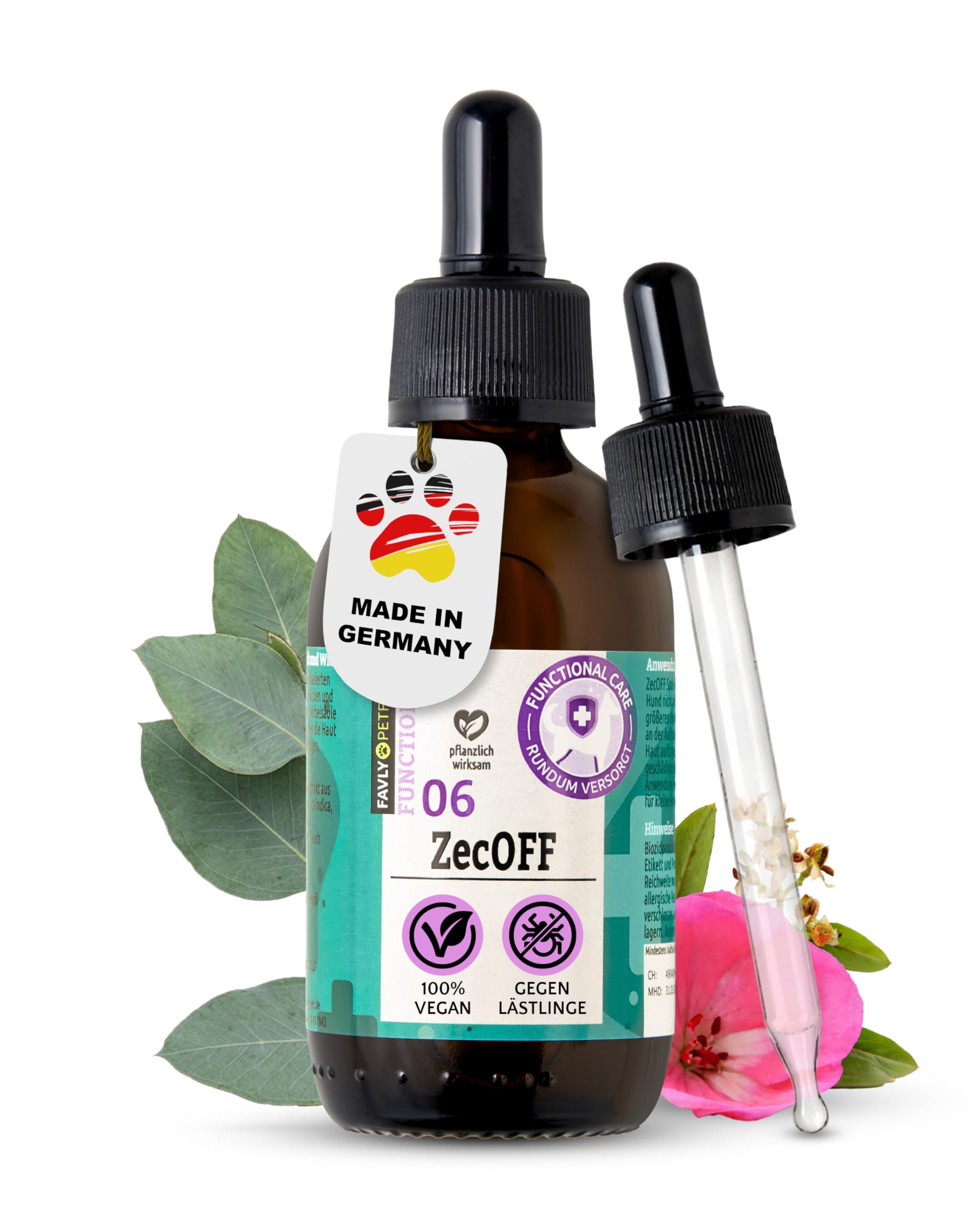 FAVLY – ZecOFF Zeckenschutz 50ml für Hunde ab 2kg – Spot-On gegen Zecken, Flöhe & Mücken – pflanzlich basiertes Zeckenmittel mit Saltidin, Neemöl, Eukalyptus, Geraniol – Zeckenabwehr ohne Nervengift