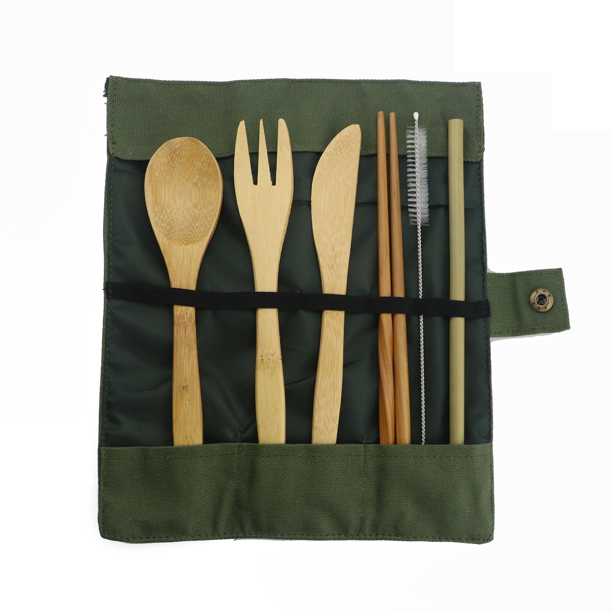 Ensemble de Couverts en Bois de fête 7 pièces avec Couteau, Fourchette, cuillère, Sac en Tissu de Paille de Bambou pour hôtel, Bar, Maison, fête exceptionnelle