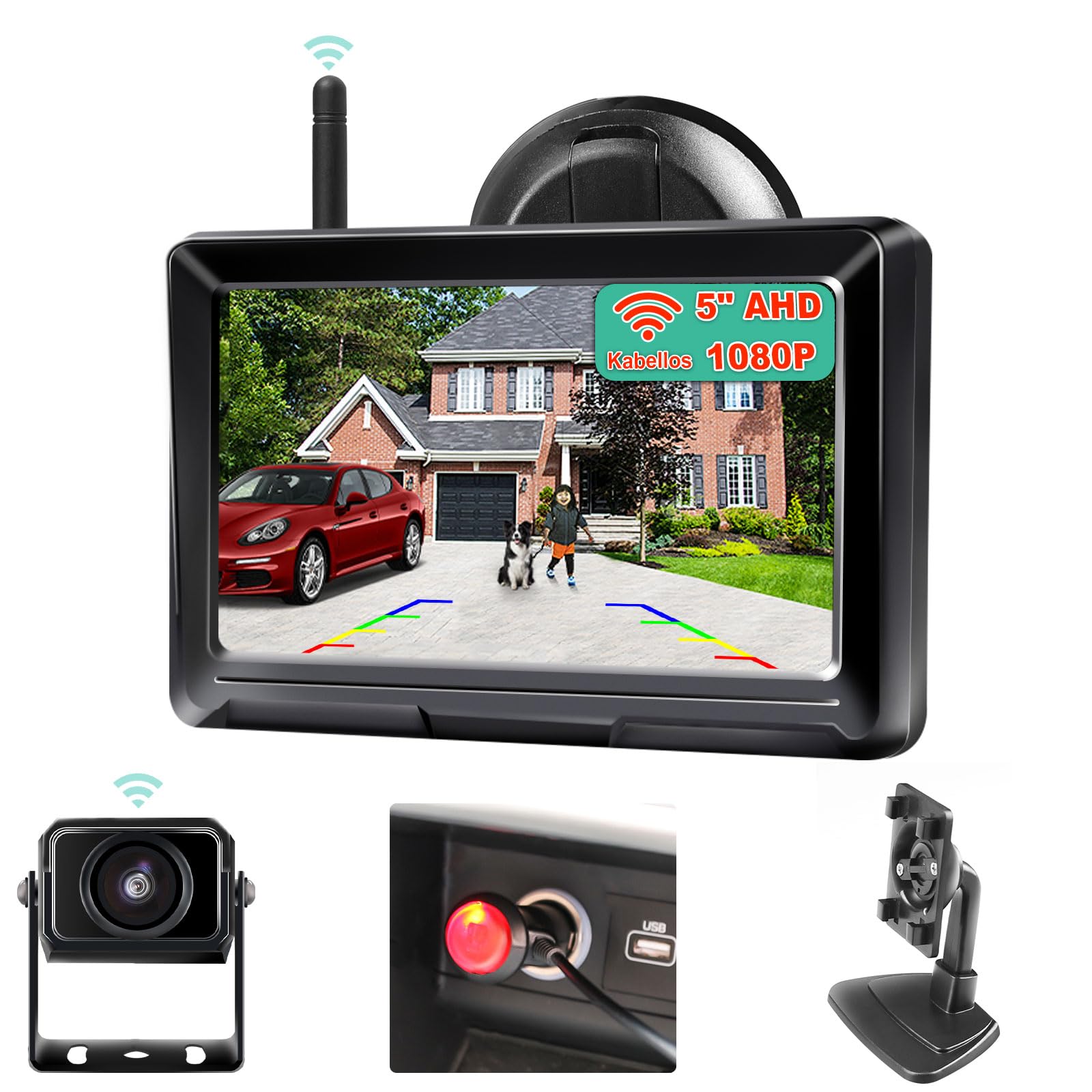 NHOPEEW Draadloze Achteruitrijcamera Kit – 4,3 Inch IPS Monitor, IP69 Waterdicht, Nachtzicht, 150° Groothoek – Ideaal Voor Auto, Vrachtwagen, Camper En Aanhanger