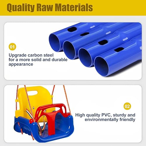 Miniatura 5 de Columpio 3 en 1 para niños pequeños con marco, para interiores y exteriores, columpio para bebé con cinturón de seguridad para uso en interiores y
