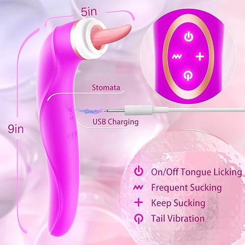 Miniatura 6 de Vibrador de succión de clítoris, vibrador de lengua de punto G con 8 modos de succión y 10 modos de vibración de cola y 5 modos de lamer, juguete