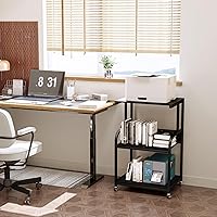 Vista 8 de EasyCom Printer Stand- Large 3 Tier Sofa Side Table with Wheels- Industrial Printer Storage Cart- Modern Night Stands with Storage Shelf for Living