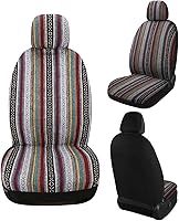 Vista 2 de PONYJOYUP Baja Saddle Blanket - Fundas de asiento de automóvil, 4 piezas delanteras, transpirables y lavables, tejido a rayas, funda de asiento