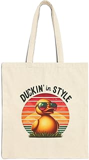 Tote Bag - Beige Canvas Zipper Bag Duck Style - Eco Friendly Cotton Canvas Tote Bag – Duckin' in Style With Zipper-770