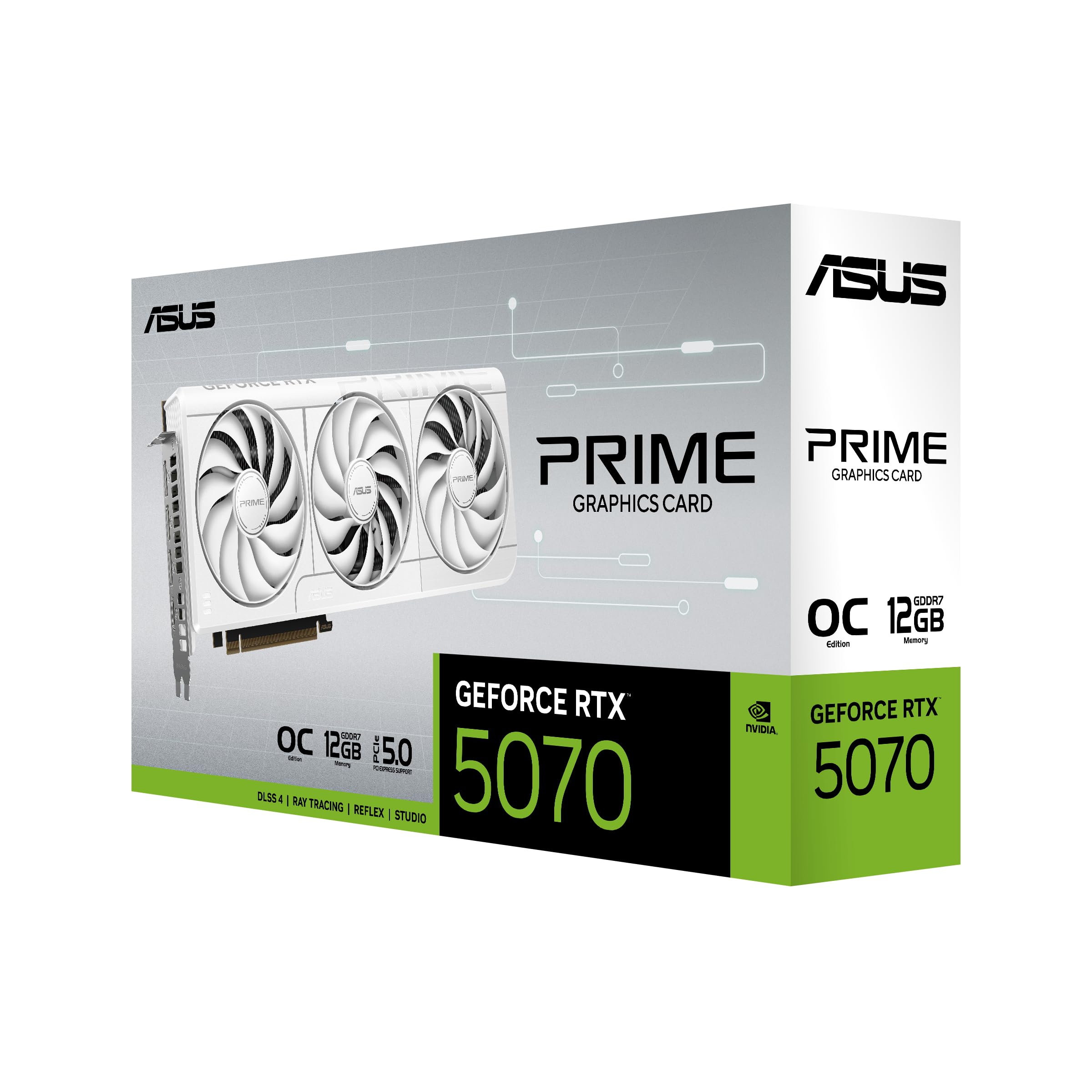 ASUS Prime GeForce RTX™ 5070 12GB GDDR7 White OC Edition Grafikkarte (PCIe® 5.0, 12GB GDDR7, HDMI®/DP 2.1, 2.5-Slot, Axial-Tech Fans, Dual BIOS)