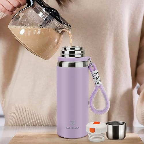 Miniatura 7 de Botellas térmicas de acero inoxidable con taza de 23.7 fl oz23.6 oz botella aislada al vacío para café caliente y frío, botella térmica de agua con
