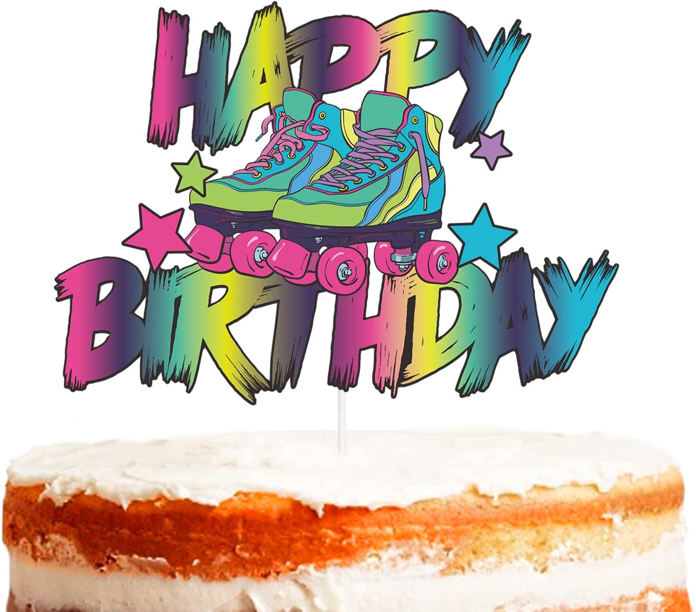 Roller Skating 7th Birthday Cake Topper - Glittery Party Decoration For Boy Or Girl Roller Theme Celebration