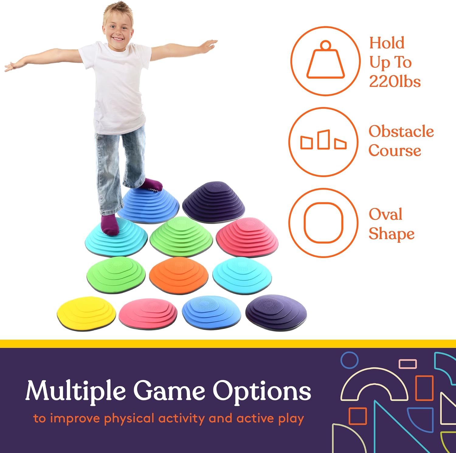 Special Supplies Stepping Stones for Kids Indoor and Outdoor Balance Blocks Promote Coordination, Balance, Strength Child Safe Rubber, Non-Slip Edging (Multi-Color, 12)