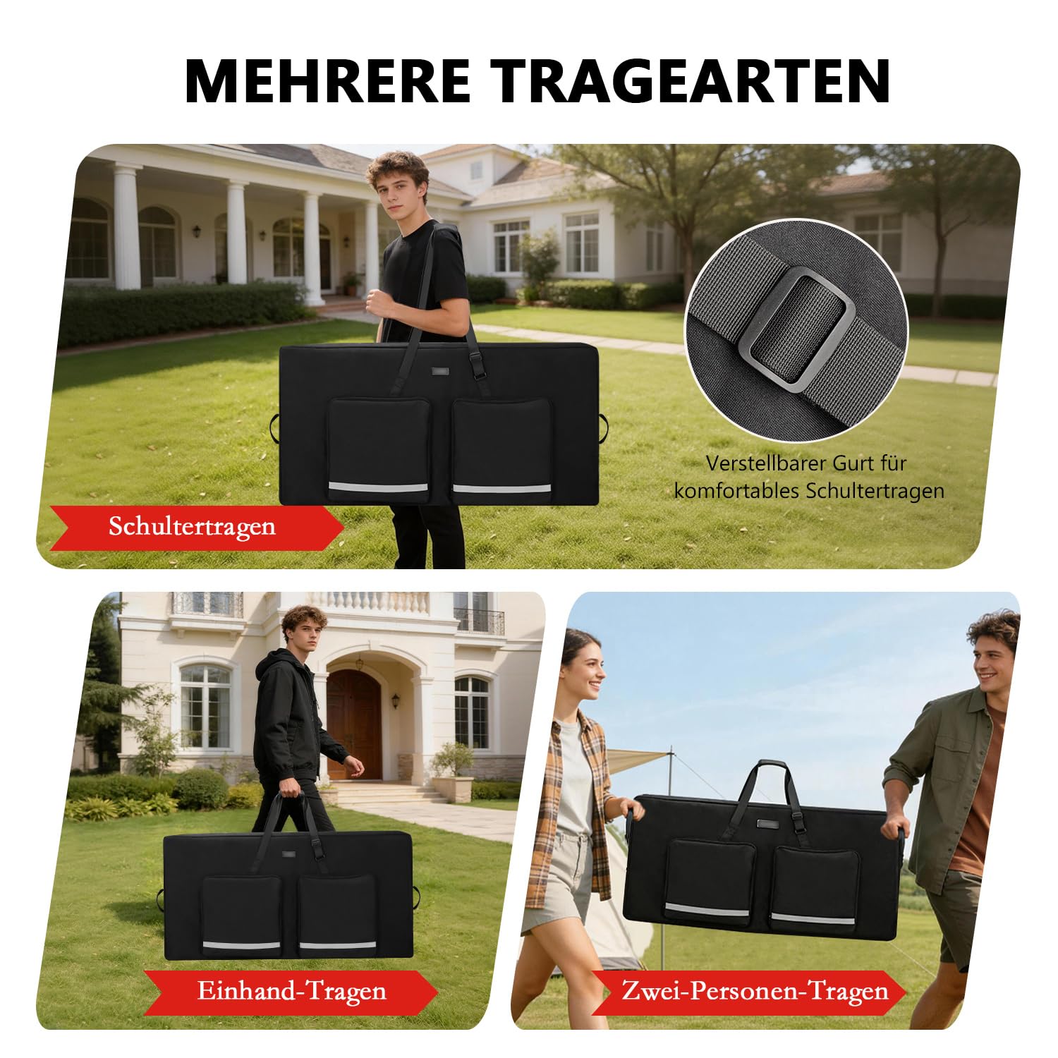 Cornhole-Tragetasche passend für reguläre 4' × 2' Boards, robuste 600D-Tragetasche mit gepolstertem Schultergurt, 2 zusätzliche Taschen für Cornhole-Wurfsäckchen und Zubehör, Schwarz (nur Tasche)
