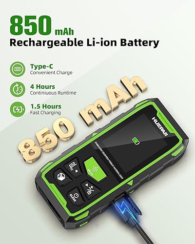 Miniatura 4 de Huepar Herramienta de medición láser dual, medición de distancia láser digital bilateral de haz verde de 393 pies, 6 unidades piespulgada,