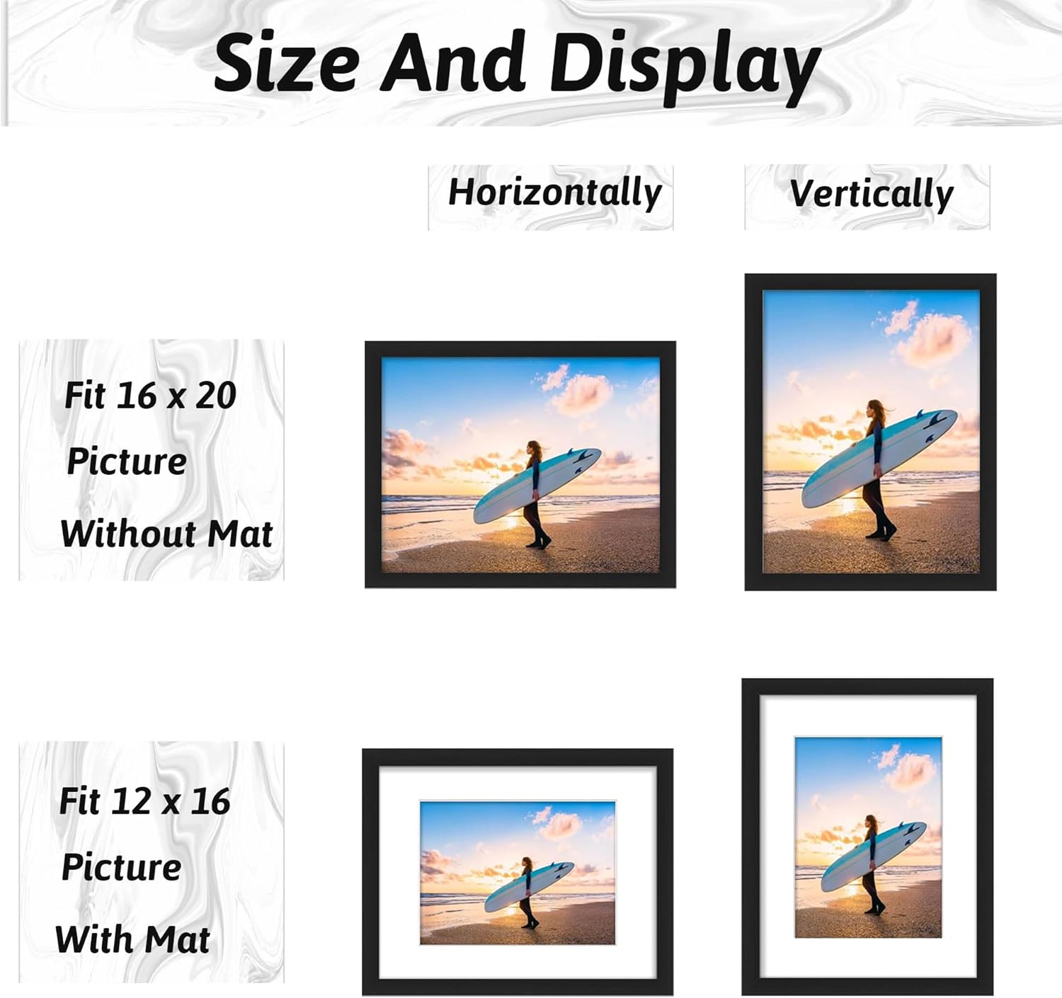 16x20 Picture Frame,Display Photo 12x16 With Mat Picture Frame Plexiglass Engineered Wood Frame For Wall Mounting Signature Diamond Art Painting(Black,16x20 MDF)