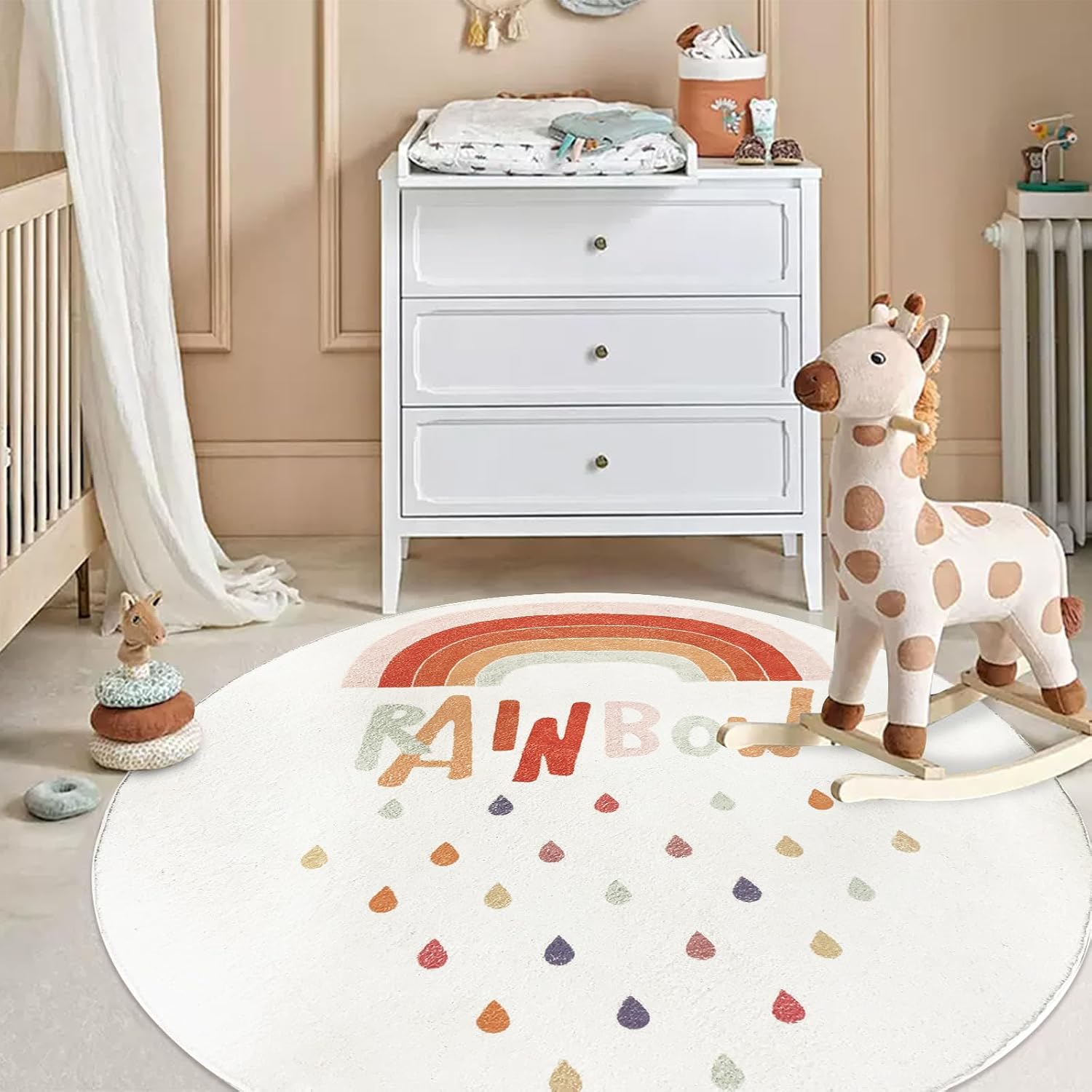 Amazon.com: USTIDE Kids Rug Round 4Ft Rainbow Washable Throw Carpet Non ...