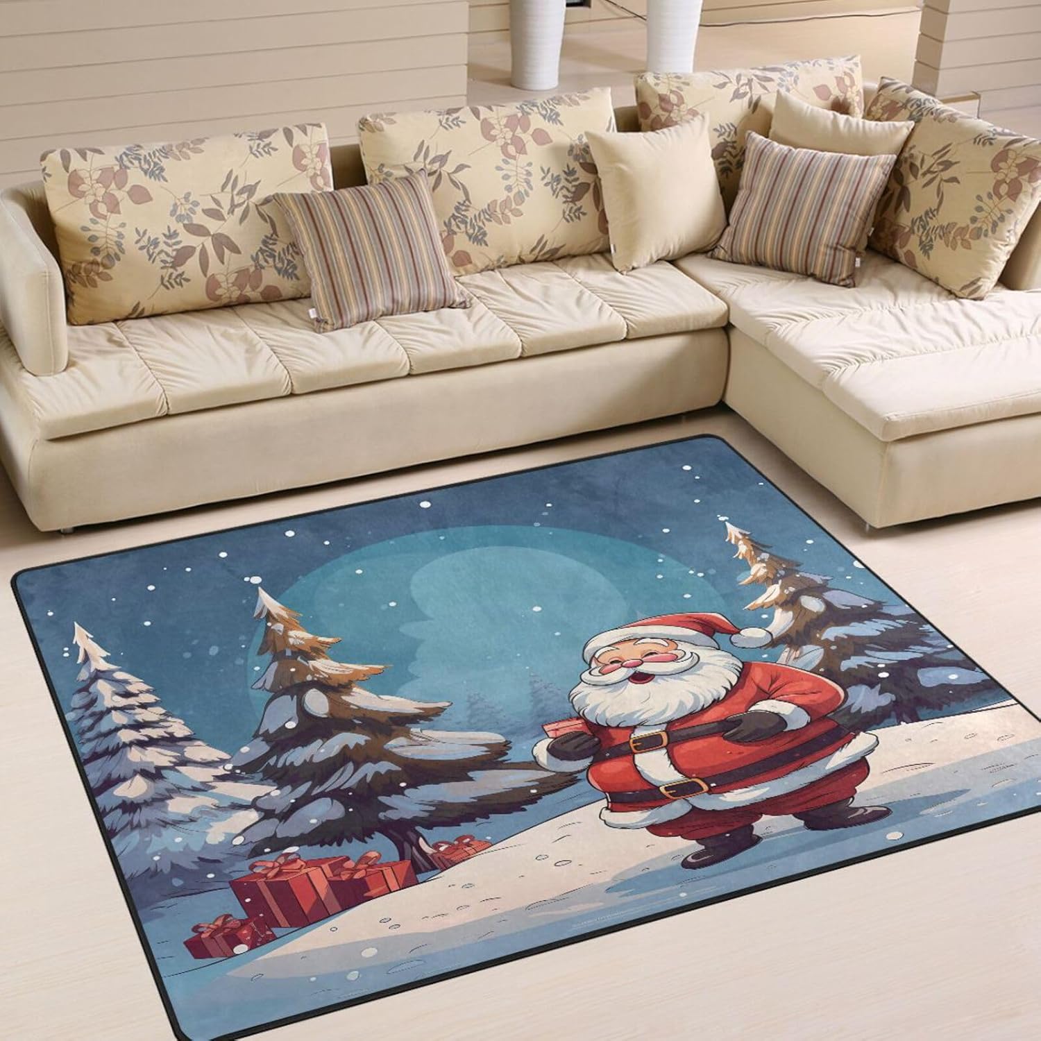 ALAZA Lovely Santa Claus Pine Tree Moon Snow Non Slip Area