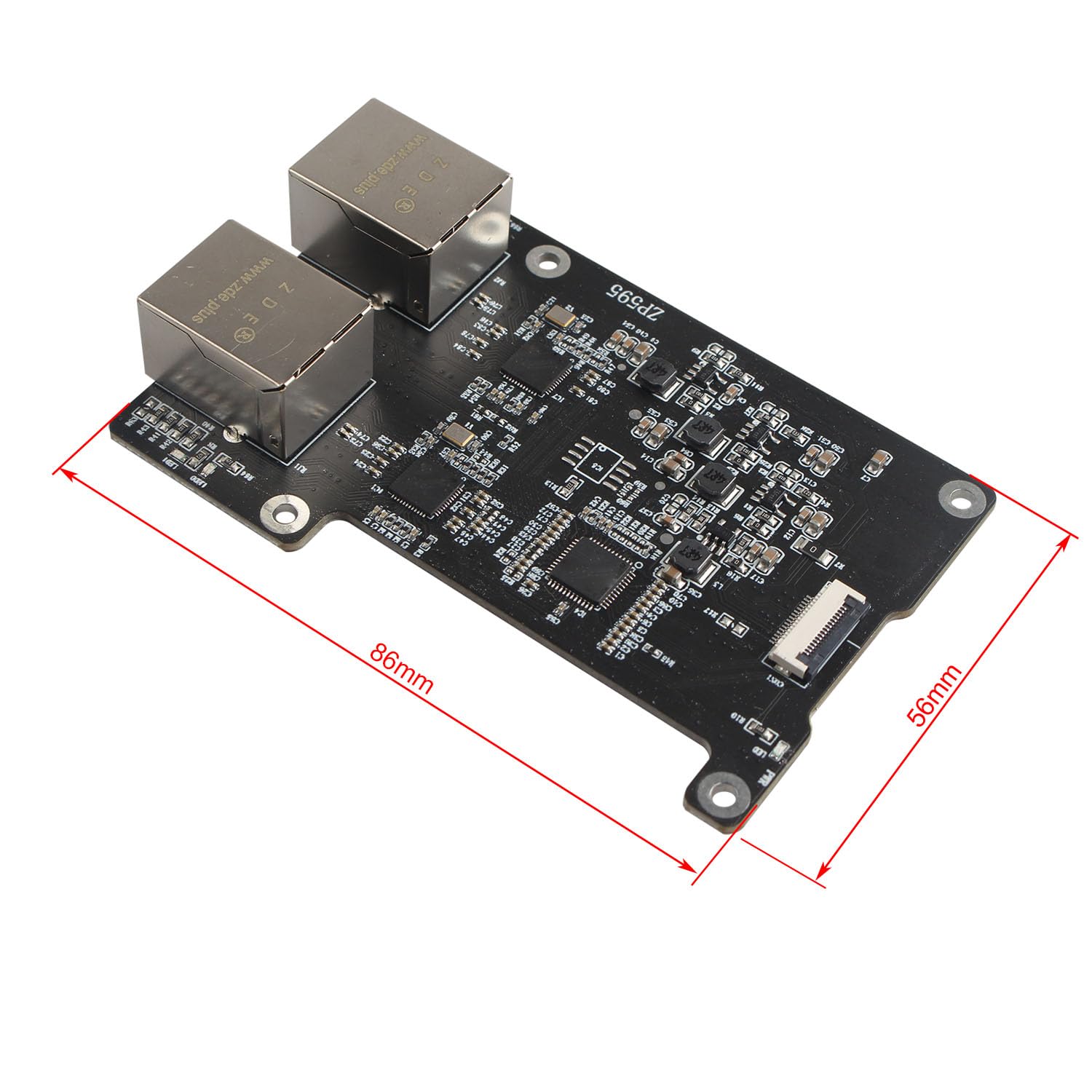 ZDE ZP595 PCIe to Dual 2.5G Ethernet Network Port HAT Adapter Expansion Board 2.5GB 2.5GBE for Raspberry Pi 5
