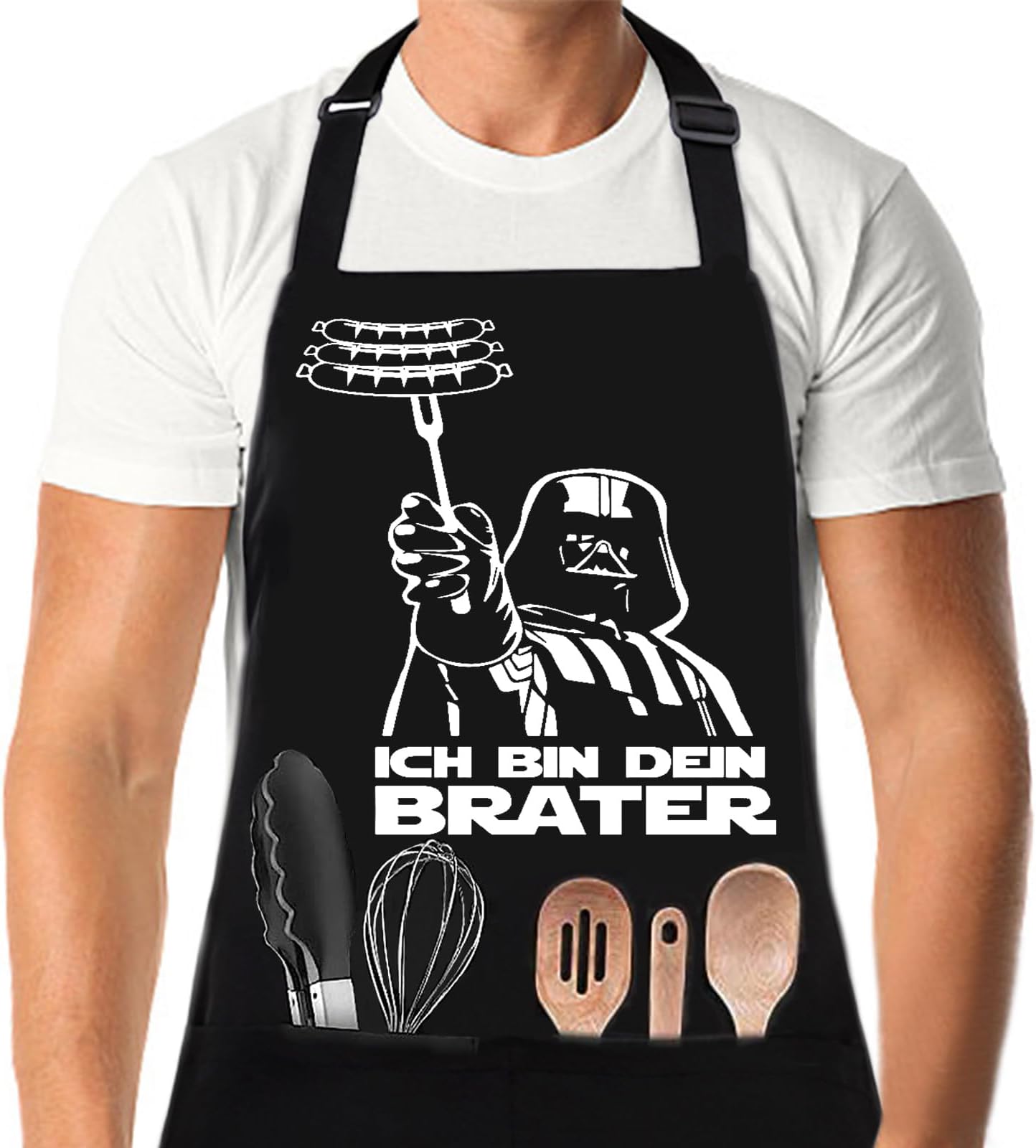 Lustige Grillschürze 'HIER GRILLT DER CHEF' - Praktische Kochschürze Für Männer Mit 4 Taschen
