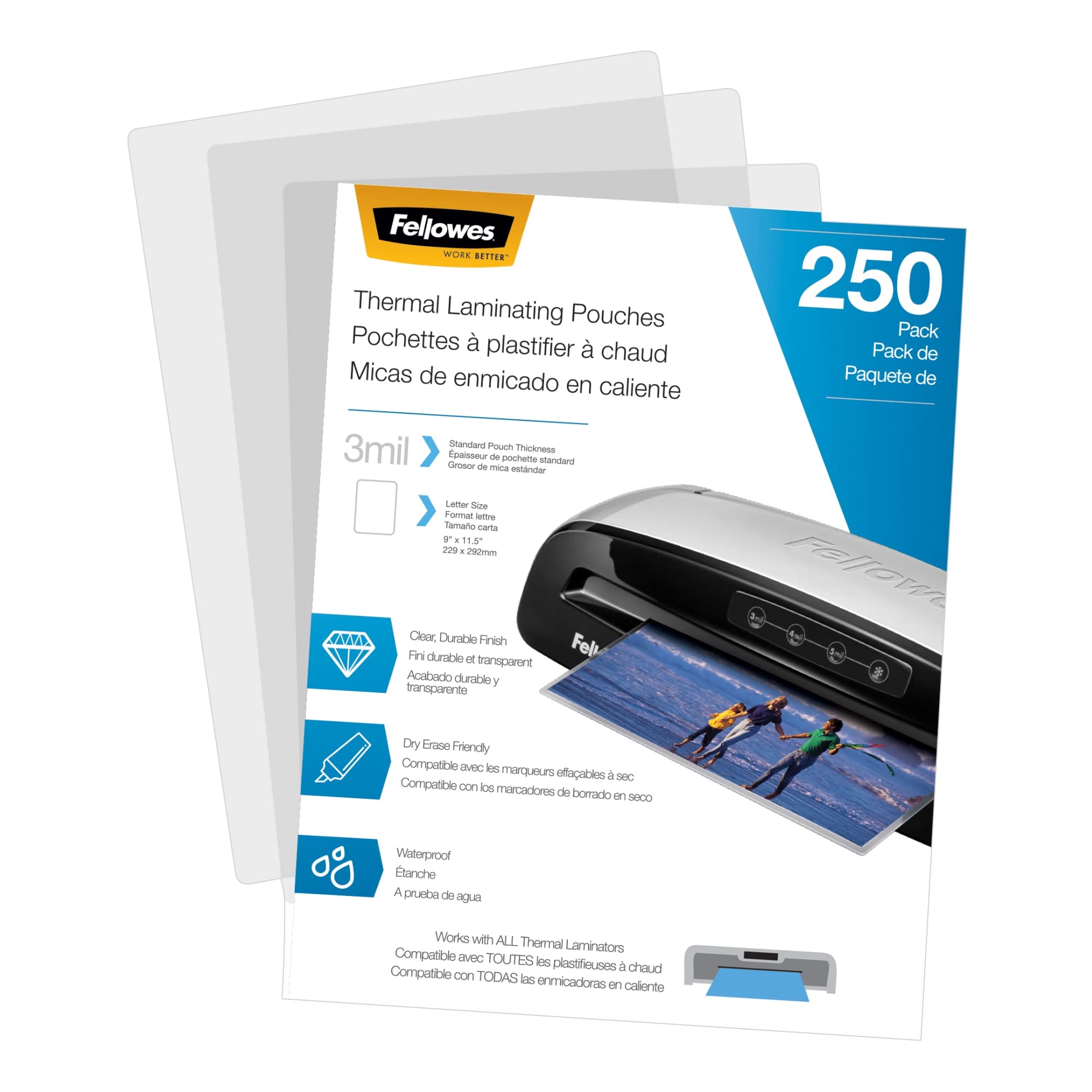 Fellowes® Thermal Laminating Pouches, Letter Size, 3 Mil, 9