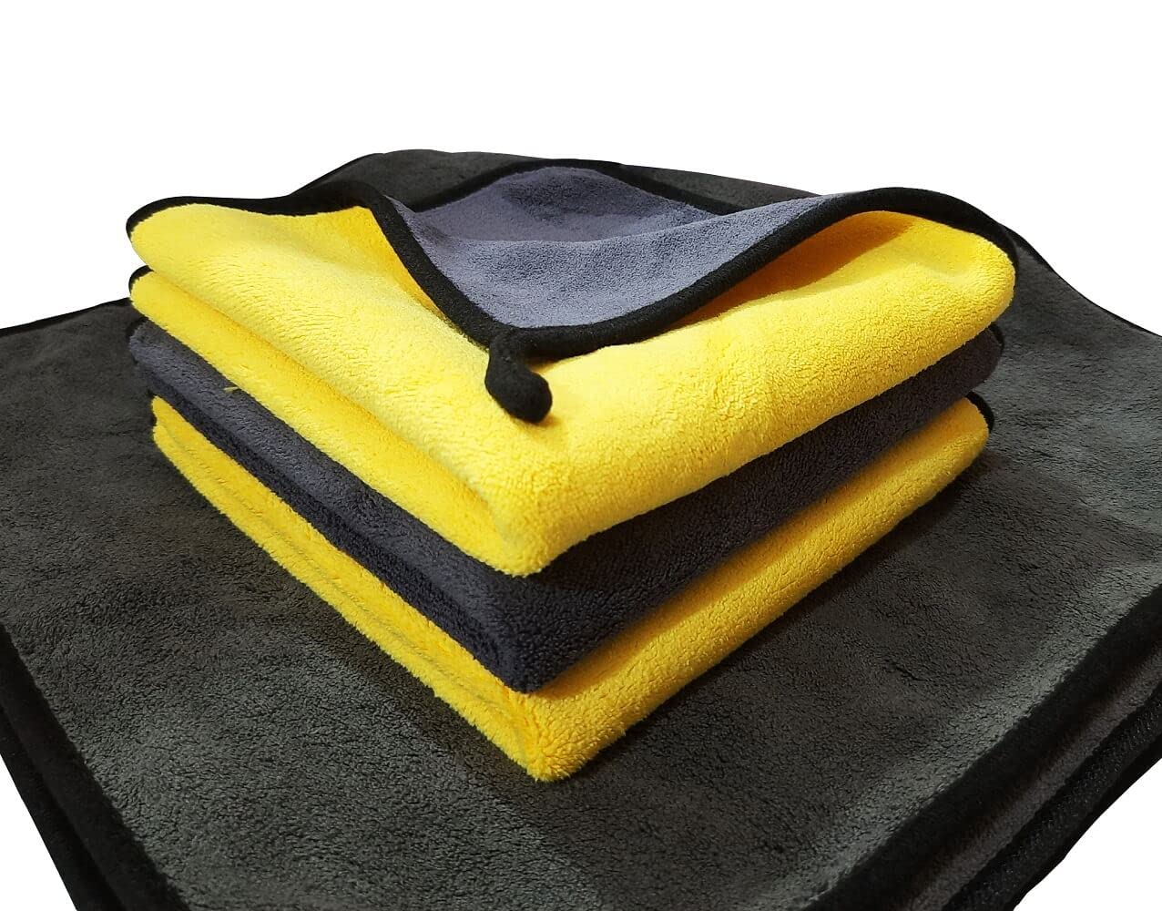 SOBBY Microfiber Cloth for Car Cleaning and Detailing - Dual Sided, Extra Thick Plush Microfiber Towel Lint-Free, 800 GSM, 40cm x 40cm (3 N - Yellow and Gray)-image-11