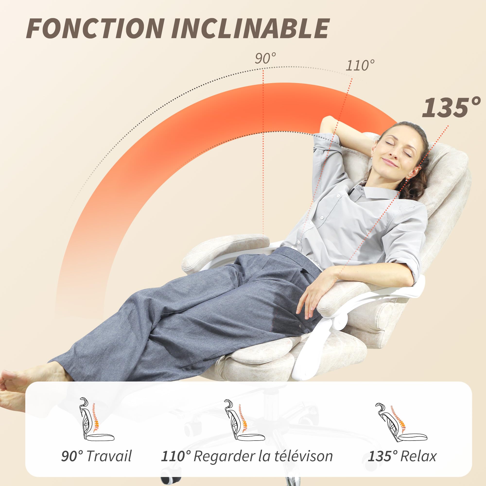 Vinsetto Poltrona da ufficio massaggiante e riscaldante, sedia da ufficio ergonomica con altezza regolabile, schienale reclinabile, poggiapiedi, telecomando cablato, girevole a 360°, tessuto in