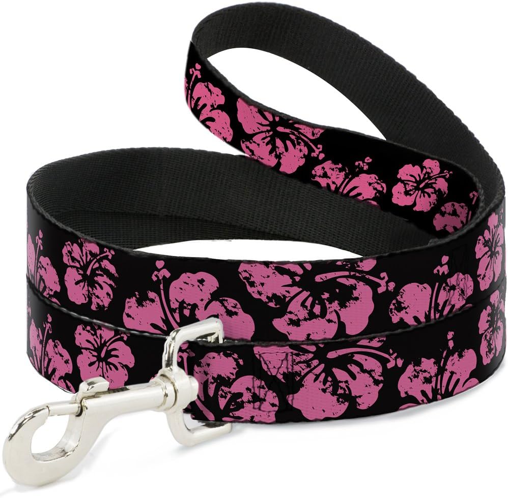 Buckle-Down Pet Leash - Hibiscus Weathered Black/Pink - 6 Feet Long - 1" Wide