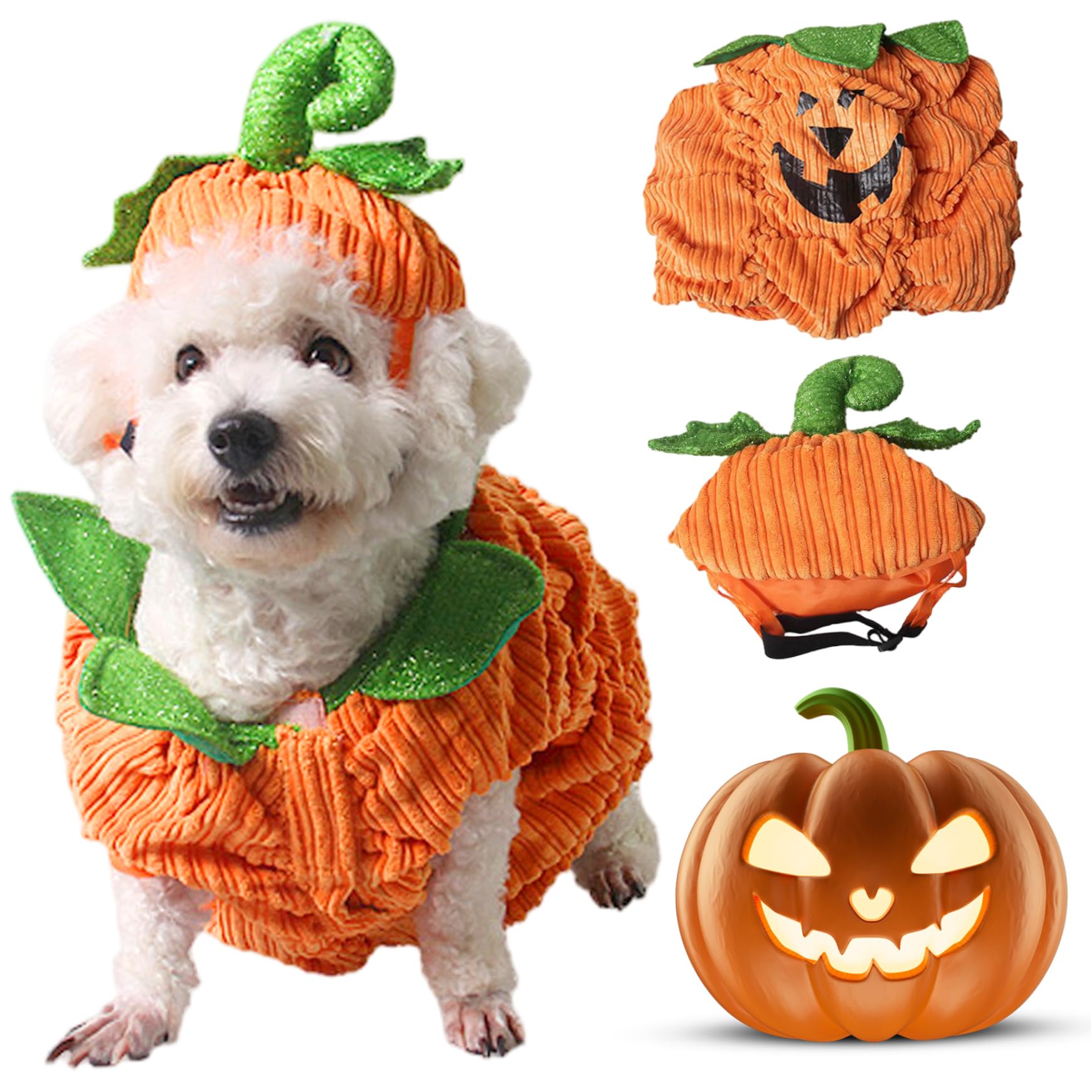Halloween Dog Costume with Pumpkin Hat, Pet Cosplay Outfits for Small Medium Large Dog M