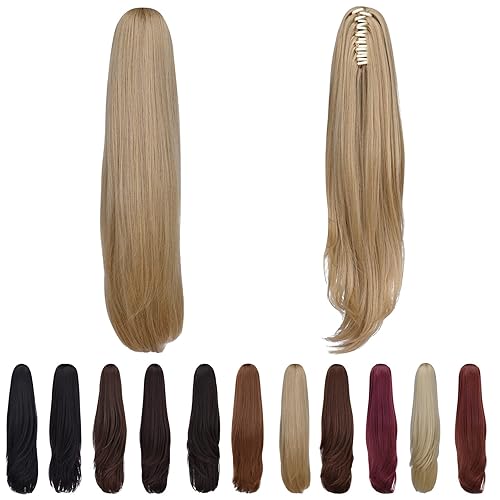 Miniatura 6 de Cola de caballo larga rubia, cola de caballo recta con clip SYXLCYGG de 22 pulgadas, 5.5 onzas, pelo sintético como cabello real, piezas de pelo