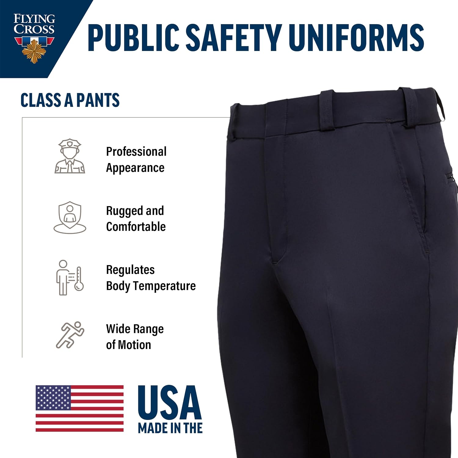 Flying Cross CORE Flex Men’s 4-Pocket Pant - 360° Stretch, Diamond Gusset for Durability, SuperCrease Law Enforcement Pants