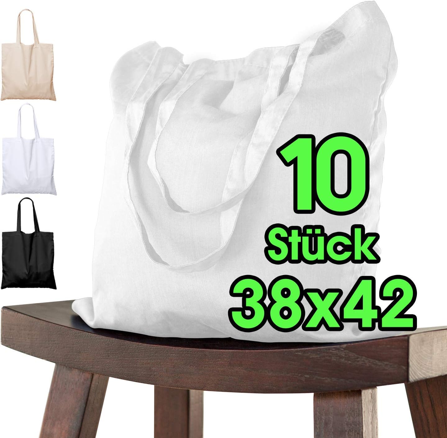 ELES VIDA 25 stuks katoenen tas 38 x 42 cm, Zwart, onbedrukt, t