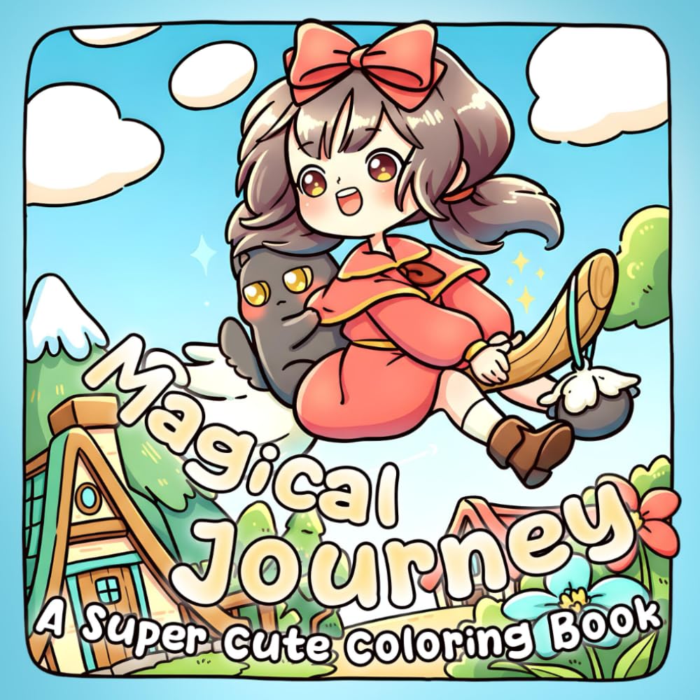Magical Journey: A Cute & Cozy Coloring Pages with Adorable Girls, Kawaii Cats, and Whimsical Fantasy Adventures Bold, Easy Designs for All Ages
