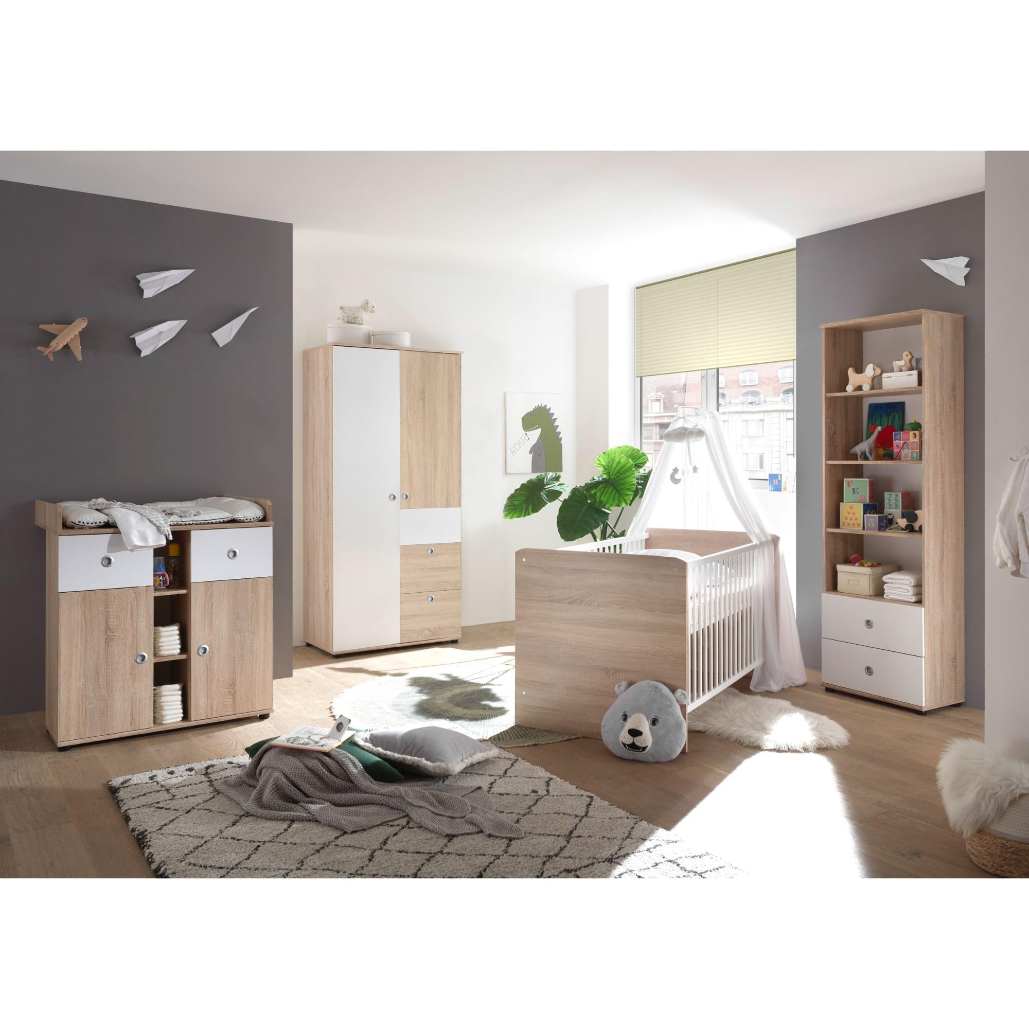 WIKI Eleganter Babyzimmer Kleiderschrank 2-türig 90 x 191 x 53 cm Eiche Sonoma Optik Weiß