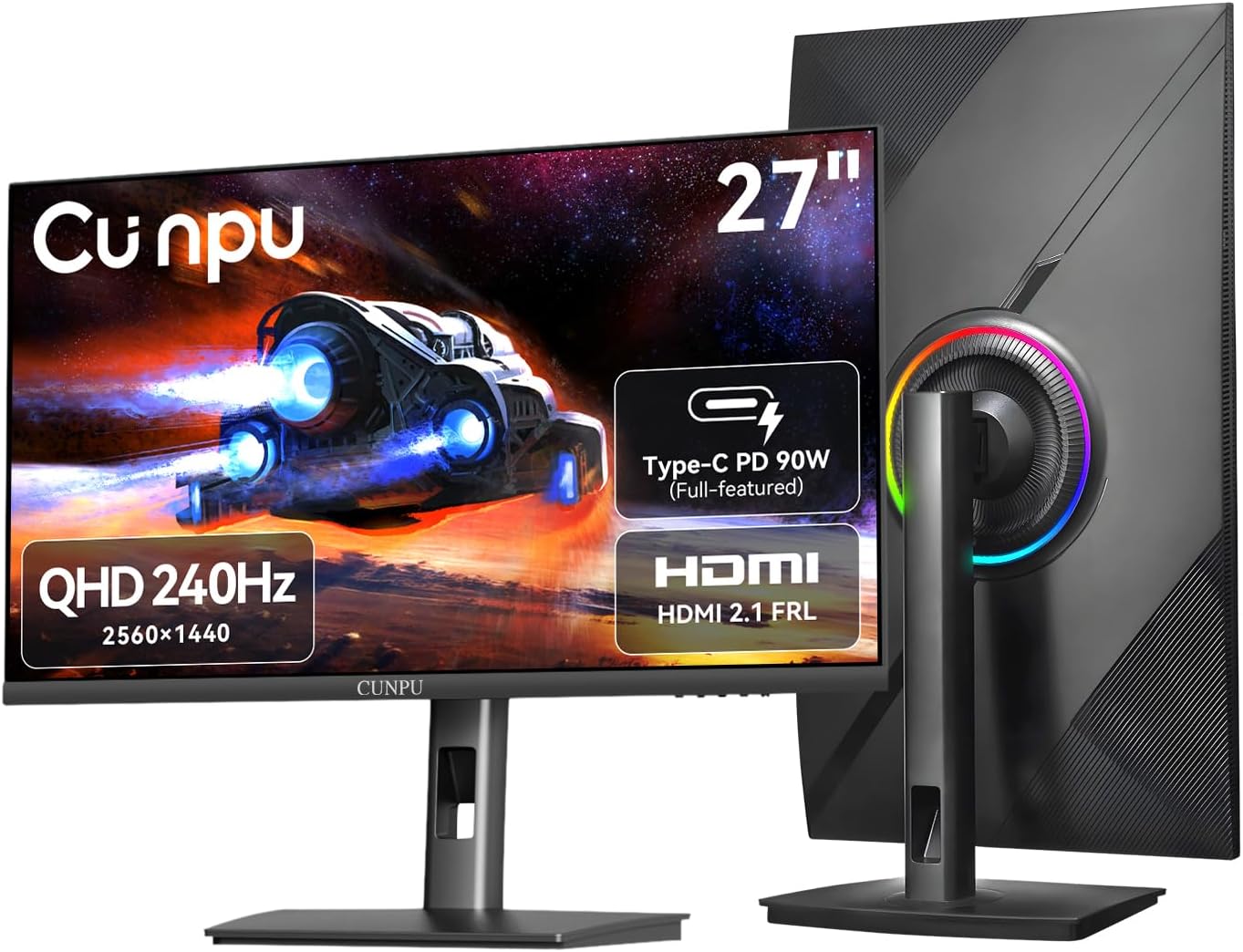 CUNPU 27 Inch QHD 1440P 240Hz Gaming Monitor, IPS, USB-C 90W, Full HDMI 2.1