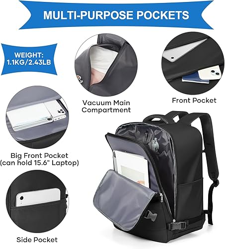 Miniatura 447 de coowoz Mochila de viaje grande para mujeres y hombres,Mochila de transporte,Mochila de senderismo impermeable para deportes al aire libre, Azul, 45