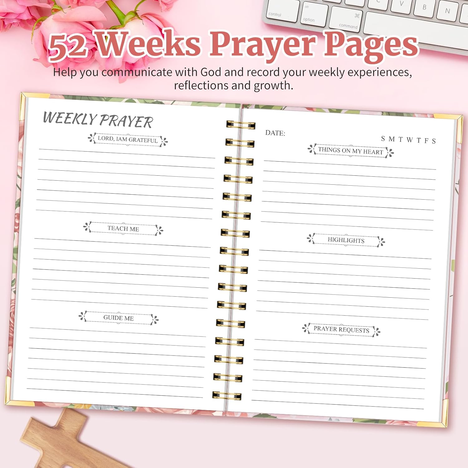 Spiral Prayer Journal for Women, 52 Weeks Bible Journal, Christian Art Gifts Notebook with Verse Inspirational Writing, Guided Notebook, Devotional Reflections for Bible Study, 8.3" x 6.3" （Flower） - Image 3