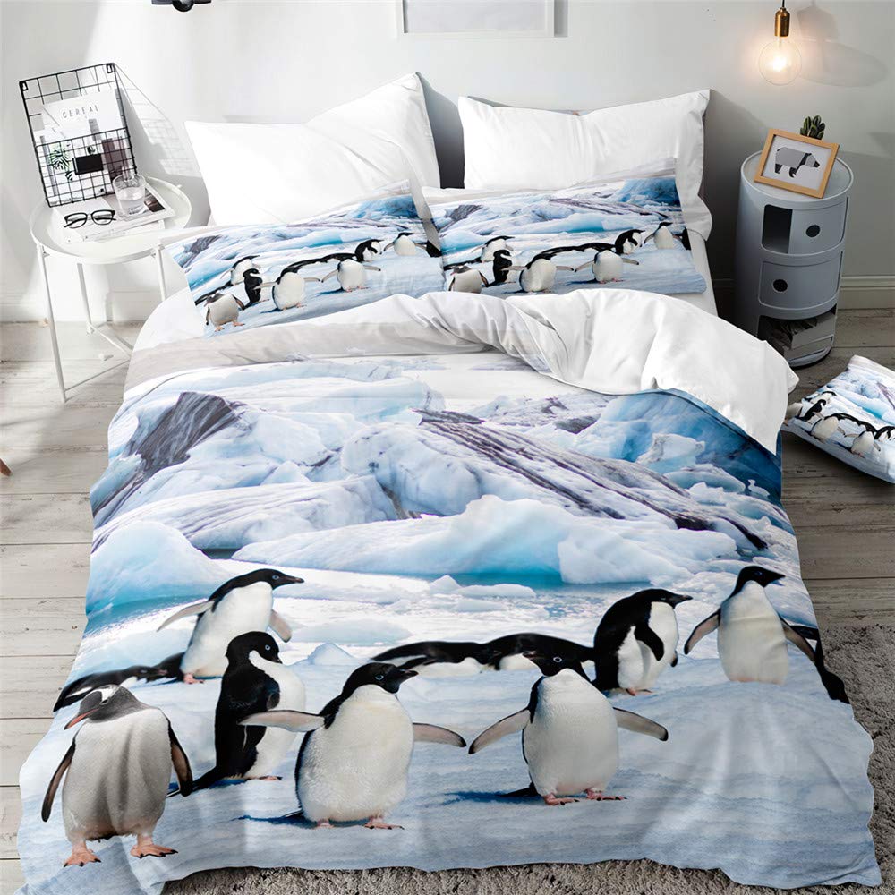 Morbuy Boys Penguin Family Duvet Cover Set For Single Double Super King Size Bed, 3D Penguin Printed Microfiber Bedding Sets Duvet Set With Pillowcases And Quilt Case (,King-220X230cm)