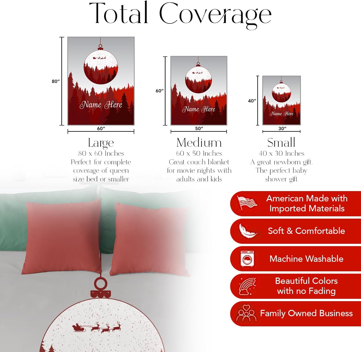 Personalized Plush Christmas Blanket | Cozy Fall Throw Blanket | Custom Winter Blankets | Ornament Christmas Throws | Santa Sofa Throw | Customized Soft Christmas (Fleece 30x40) - Image 5